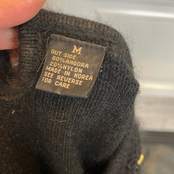 Vintage  Calavini 70s Black Angora Sweater Short Sleeve Beaded Venetian Lace M - Picture 2 of 9